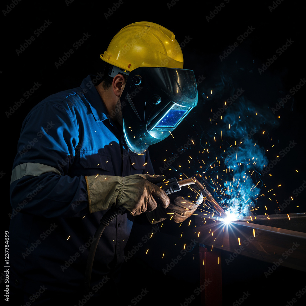 Poster welder worker in the process of work . generative ai