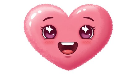 Obraz premium Happy Pink Fuzzy Heart Character Cute Kawaii Valentine s Day Illustration