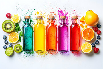 Colorful fruit drinks, vibrant background, healthy lifestyle