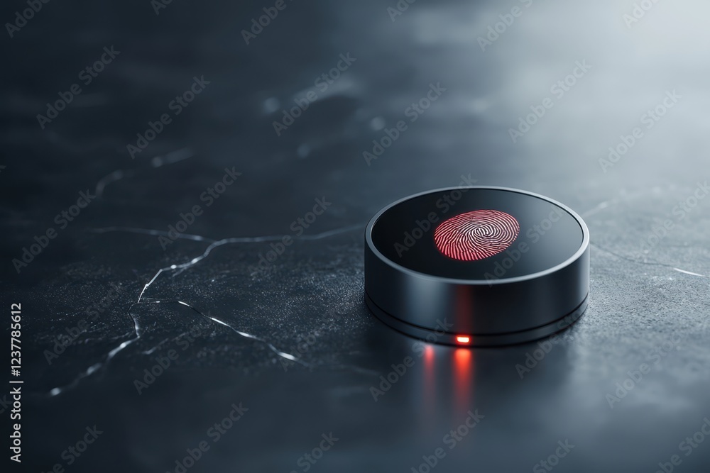 Poster identity theft cybercrime verification concept. a sleek, modern device with a glowing red fingerprin