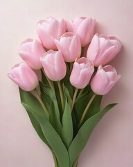 Beautiful composition spring flowers. Bouquet of pink tulips flowers on pastel pink background. Valentine's Day, Easter, Birthday, Happy Women's Day, Mother's Day. Flat lay, top view, copy space