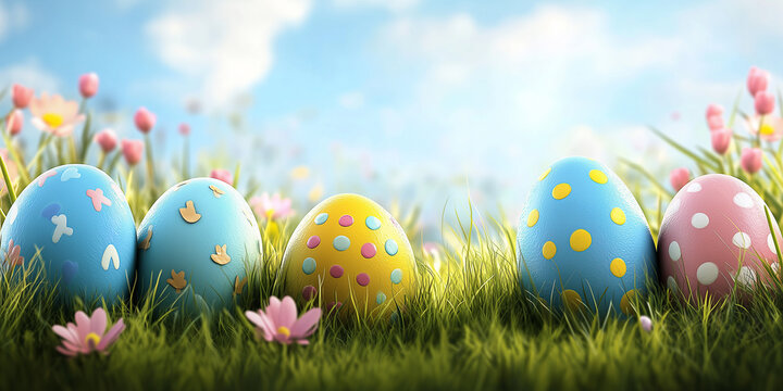 Fr&ouml;hliche Ostern-Hintergrund, Kartenvorlage, Ostereier, fr&ouml;hliche Ostern, Oster-Tapete, Werbeschild, Werbebanner, Frohe Ostern
