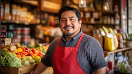 friendly grocer smiling in produce section