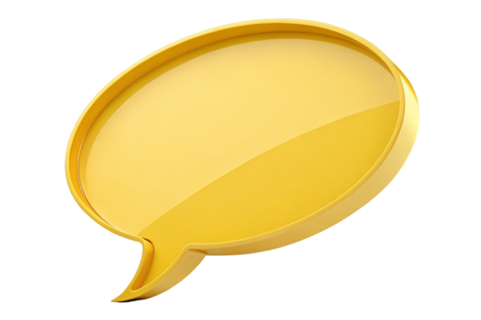 3D Yellow Speech Bubble with Glossy Surface on Transparent Background