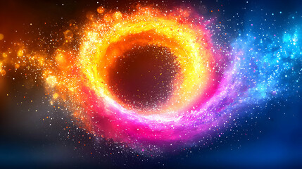Fiery, icy swirl energy ring, cosmic background, abstract art
