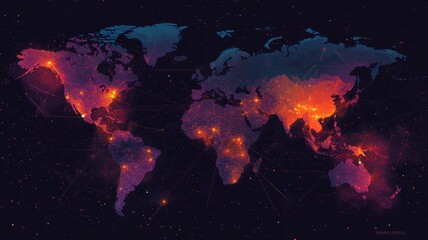 Fototapeta premium Illuminated Global Map Showcasing 5G Nodes Connecting the World in Real-Time Technology Advancement