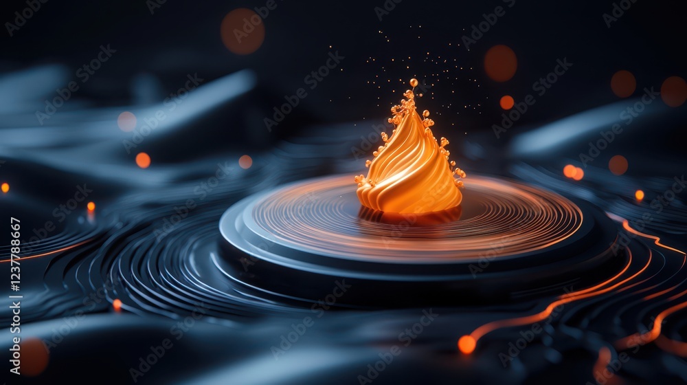 Poster quantum computing potential concept. a captivating abstract image featuring a glowing orange swirl a