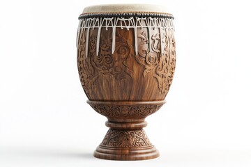 Ornate wooden drum, isolated, studio shot, musical instrument, Asian culture