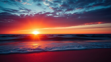 Fototapeta premium Close-up summer sunrise, rich burgundy and deep blue,