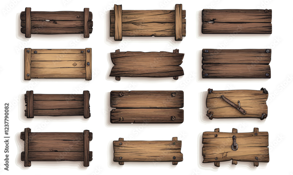 Aufkleber medieval wooden frame set for game ui design with ancient style message panels