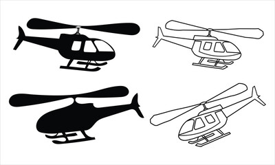Various Helicopter Designs in Silhouette and Outline