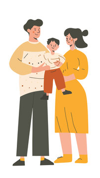Naklejki Happy Family with Kids in Flat Minimalist Vector Style Illustration for Lifestyle