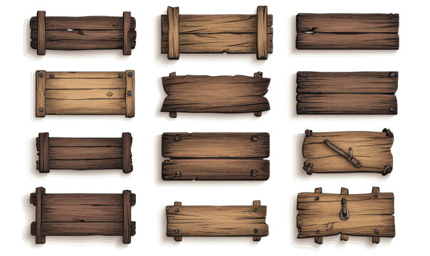 Medieval Wooden Frame Set for Game UI Design with Ancient Style Message Panels