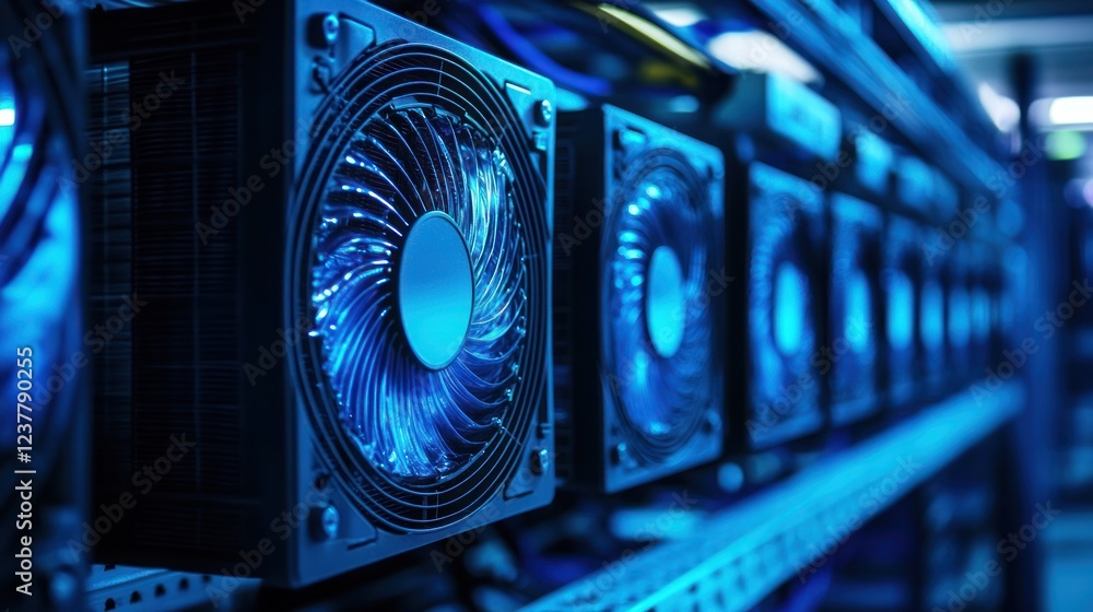 Aufkleber close-up of computer cooling fans in a data center, highlighting technology and efficiency.