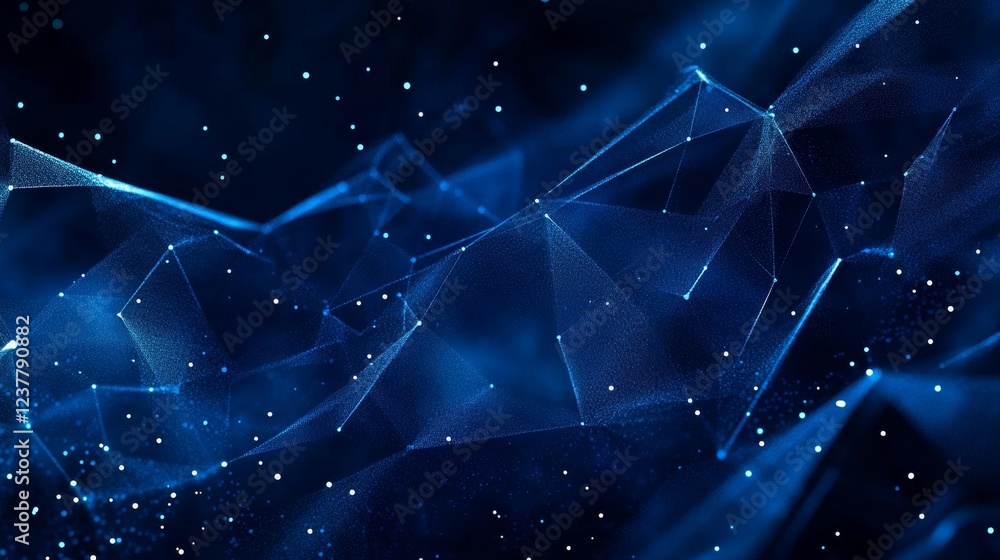 Poster abstract blue molecular structure with glowing connections and digital data elements, representing s