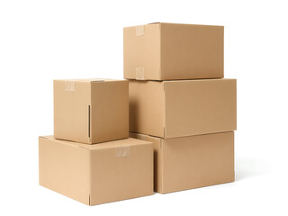 Stacked cardboard boxes isolated on white background