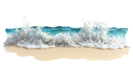 Soft ocean waves crashing on sandy beach with transparent background