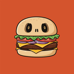 Skull-Shaped Burger A Cartoonish Fast Food Illustration