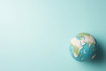 A gold globe sits on a grey surface, with ample copy space for text.