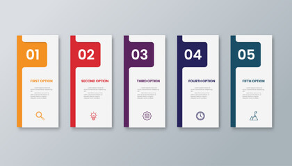 Modern business infographic template with 5 options or steps icons.