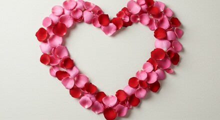 Obraz premium Romantic Rose Petals Arranged in a Heart Shape on White Background