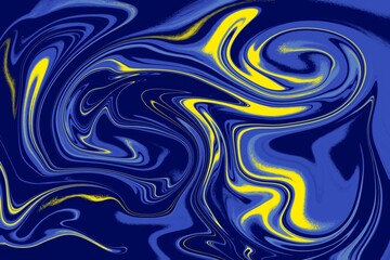 Navy blue and yellow marble effect with liquid texture background. Abstract design concept