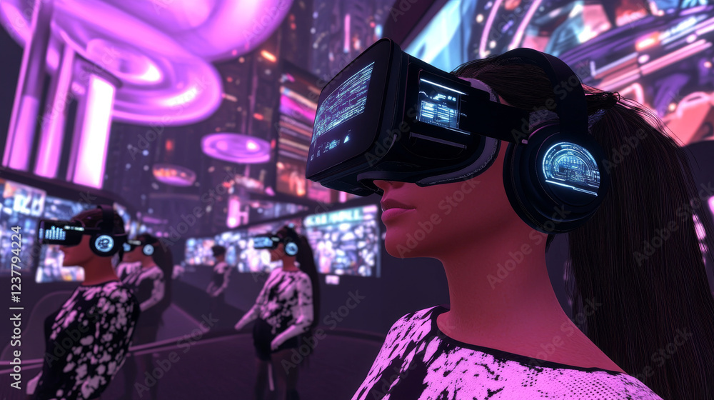 Poster metaverse digital cyber world technology concept businessman working as concept with virtual digital