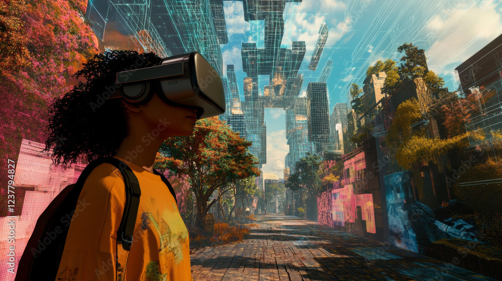 Poster metaverse digital cyber world technology concept businessman working as concept with virtual digital