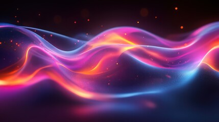 Abstract glowing waves, dark background, particles, digital art, website header