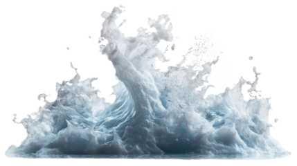 Big splashing wave with foam and transparent background