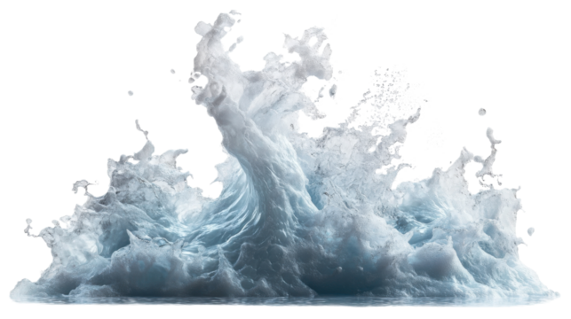 Big splashing wave with foam and transparent background