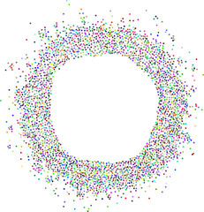 Circular frame made from dots, colorful stipples. Perfect for graphic design projects. Dotted circular shape with grunge textured effect. Round shaped frame made of small circles, illustration.