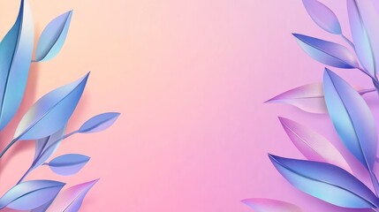 Fototapeta premium Colorful abstract background with soft gradient and stylized leaves framing the design