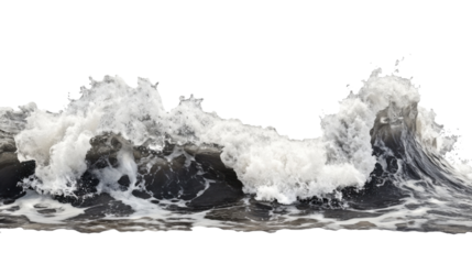 Big ocean wave breaking with foam and transparent background