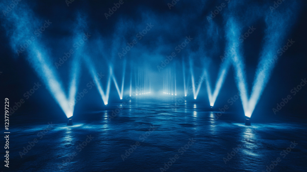 Aufkleber dark empty scene with rays and spotlights. night abstract blue background with warm light. neon ligh