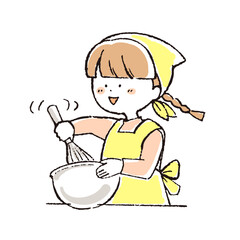 泡立て器でかき混ぜる女の子