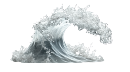 Big ocean wave crashing with foam and transparent background