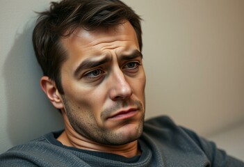 Fototapeta premium Photorealistic portrait of a tired male person