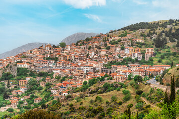 Fototapeta premium View of the town Arachova, Greece, near Parnassus mountain and Temple of Delphi.