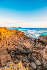 Romanos Beach near Voidokilia beach, lagoon with beaches in mediterranean, Ionian Sea, Pylos town , Greece.