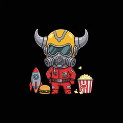 Cosmonaut Bull A Cartoonish Spacefarer with Snacks
