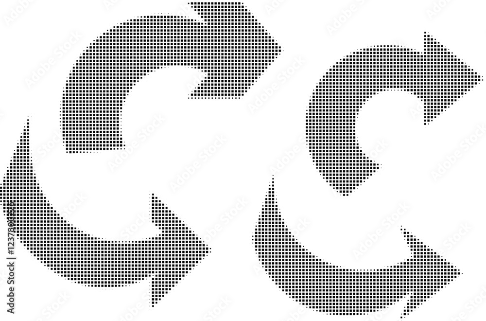 Wall mural set of arrows with square shaped halftone effect. abstract arrow symbol created from squares, halfto
