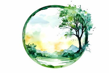 green planet with tree and water drops