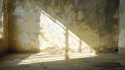 sunlit abandoned room with damaged walls