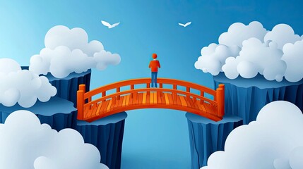 A Solitary Figure on a Bridge Between Clouds: A Journey of Choices and Uncertain Futures