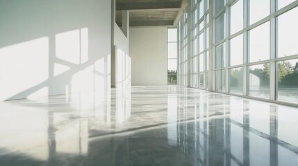 Obraz premium modern bright office space with large windows and polished concr