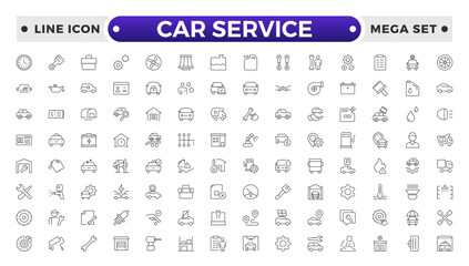 Auto service, car repair icon set. Car service and garage. Big collection: repair, maintenance, inspection, parts, units .Containing repair, maintenance, inspection, parts, units, elements and more.