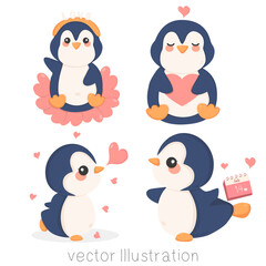 Naklejka premium penguin with Valentine’s Day illustration vector 