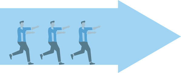 Support in business or professional development, guidance and assistance, direction, businessmen walking inside the red arrow of the Giant's take