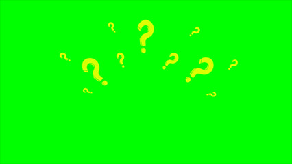 Multiple pop up question mark with a green screen background, alpha channel,